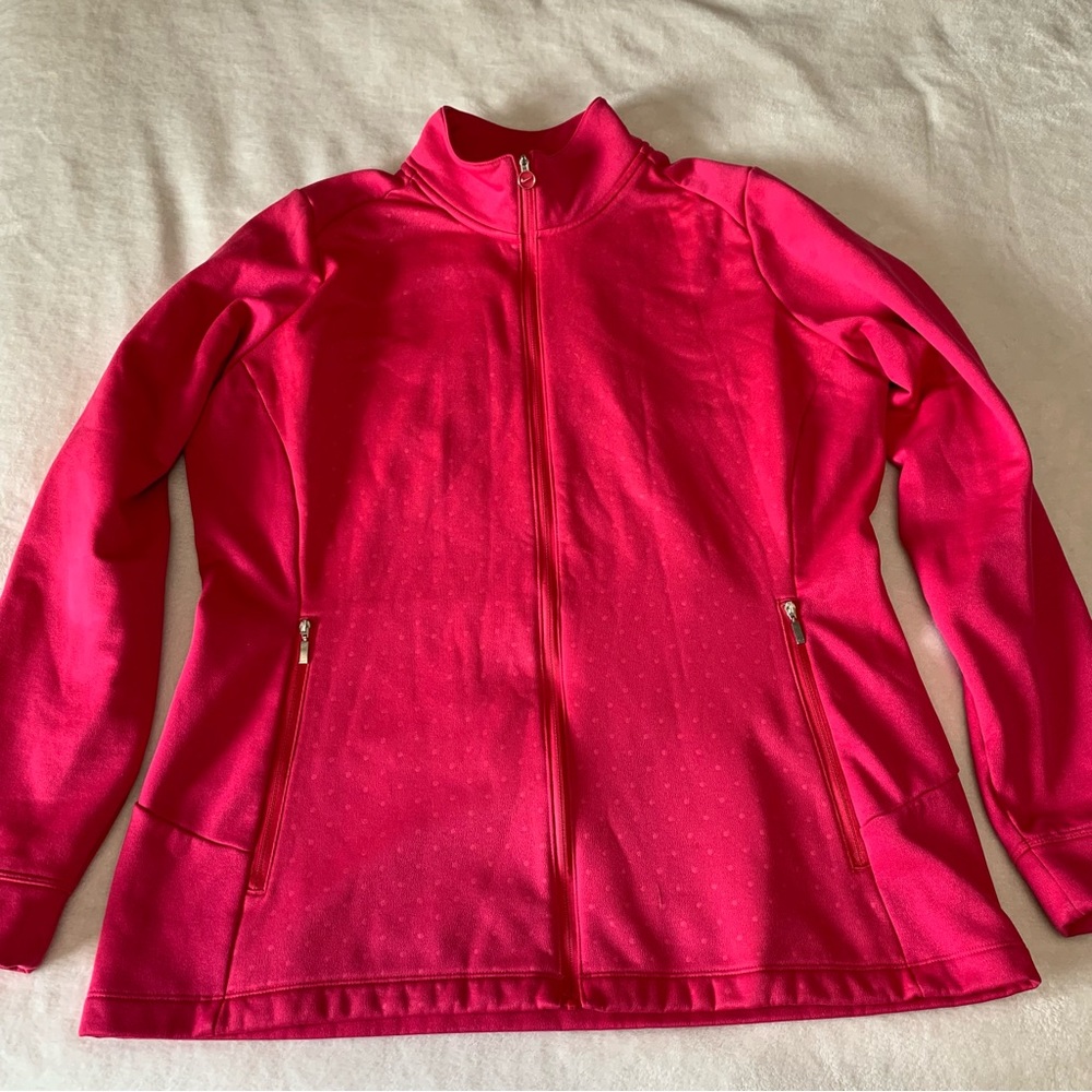 Nike Pink Polka Dot Zip Up Sweater With Pockets